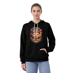USA 250th Birthday Christian Patriotic Hoodie – Psalm 33:12 Faith & Freedom Cross Flag  (FRONT Printed)