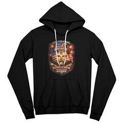 USA 250th Birthday Christian Patriotic Hoodie – Psalm 33:12 Faith & Freedom Cross Flag  (FRONT Printed)