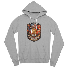 USA 250th Birthday Christian Patriotic Hoodie – Psalm 33:12 Faith & Freedom Cross Flag  (FRONT Printed)